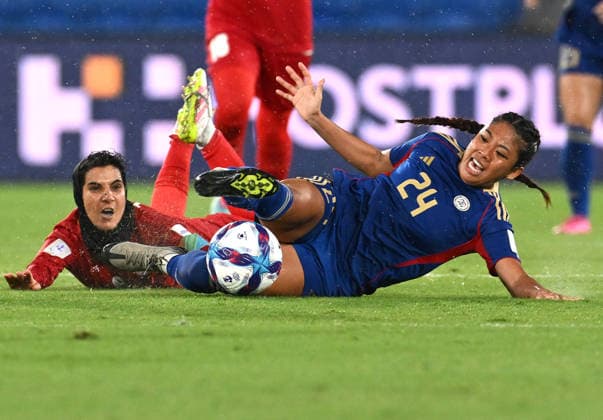 SOCCER ASIAN CUP IRAN PHILIPPINES, Mallie Ramirez of the Philippines is fouled by Zahra Sarbali of Islamic Republic of Iran during the AFC Women™s Asian Cup Group A match between Iran and Philippines at Gold Coast Stadium on the Gold Coast, Sunday, March 8, 2026. ( NO ARCHIVING, EDITORIAL USE ONLY GOLD COAST QUEENSLAND AUSTRALIA  Copyright: xDAVExHUNTx 20260308169583912700