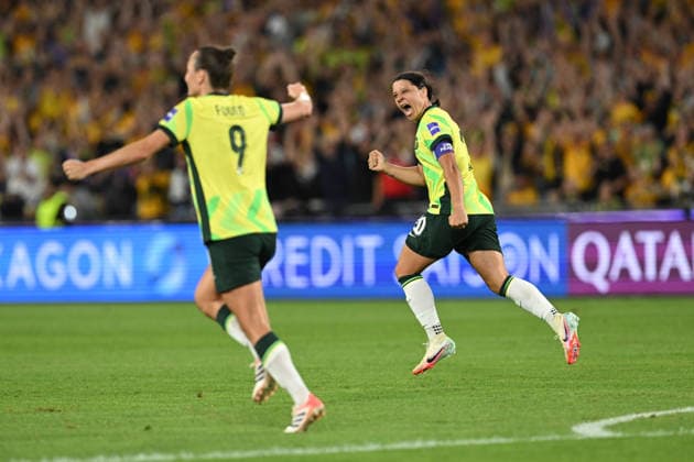 SOCCER ASIAN CUP AUSTRALIA SOUTH KOREA, Samantha Kerr of Australia celebrates her goal during the AFC Women™s Asian Cup Group A match between Australia and South Korea at Accor Stadium in Sydney, Sunday, March 8, 2026. ( NO ARCHIVING, EDITORIAL USE ONLY SYDNEY NEW SOUTH WALES AUSTRALIA  Copyright: xDEANxLEWINSx 20260308169270103576