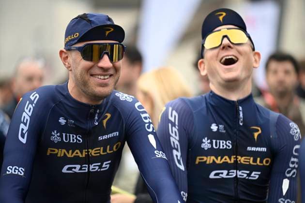 Paris Nice 2026 Stage 1 CARRIERES-SOUS-POISSY, FRANCE - MARCH 08 : Frison Frederik (BEL) of Pinarello - Q36.5 Pro Cycling Team and De Gendt Aime (BEL) of Pinarello - Q36.5 Pro Cycling Team during stage 1 of the 84th edition of Paris - Nice an UCI World Tour 2.UWT cycling road race stage for Men Elite of 171.2 km with start in Acheres and finish in Carrieres-sous-Poissy on March 8, 2026 in Carrieres-sous-Poissy, France, 08 03 2026 ( Motordriver Guy De Vuyst - Carrieres-sous-Poissy France  Copyright: xNicoxVereeckenx