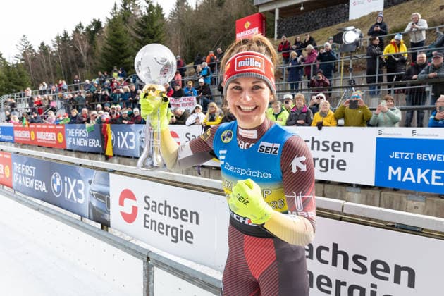 picture: Overall World Cup Winner: Julia Taubitz (GER) 08.03.2026 luge 9. FIL Eberspächer Luge World Cup, SachsenEnergie Ice Track Altenberg, Sachsen, Germany (GER) Women™s Singles photographer: FIL Michael Kristen *** picture Overall World Cup Winner Julia Taubitz GER 08 03 2026 luge 9 FIL Eberspächer Luge World Cup, SachsenEnergie Ice Track Altenberg, Sachsen, Germany GER Women™s Singles photographer FIL Michael Kristen