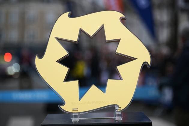 The trophy pictured at the start of the first stage of 84th edition of the Paris-Nice cycling race, 170,9 km from Archeres to Carrieres-sous-Poissy, Sunday 08 March 2026. DAVIDxPINTENS  x166841591x