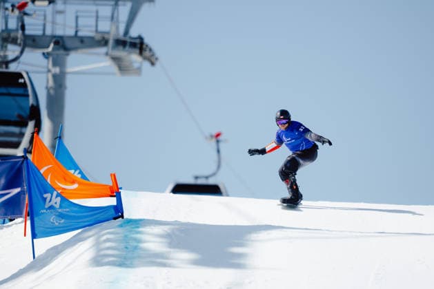 PARALYMPICS - Winter Paralympics Milano Cortina 2026 CORTINA D AMPEZZO,ITALY,08.MAR.26 - PARALYMPICS, SNOWBOARD - Paralympic Winter games, Winterspiele,Spiele, Summer games Milano Cortina 2026, Snowboard Cross. Image shows Rene Eckhart (AUT).  GEPAxpictures xMaticxKlansek