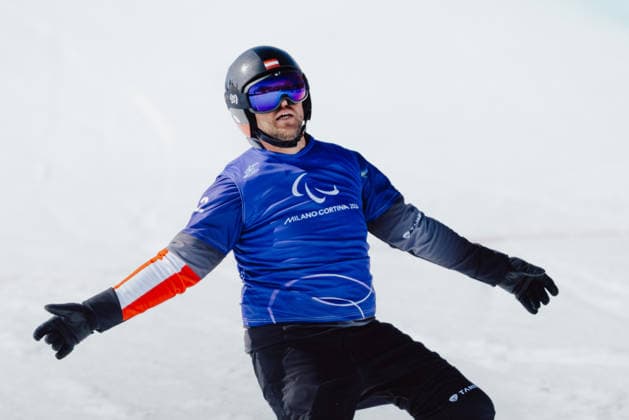 PARALYMPICS - Winter Paralympics Milano Cortina 2026 CORTINA D AMPEZZO,ITALY,08.MAR.26 - PARALYMPICS, SNOWBOARD - Paralympic Winter games, Winterspiele,Spiele, Summer games Milano Cortina 2026, Snowboard Cross. Image shows Rene Eckhart (AUT).  GEPAxpictures xMaticxKlansek