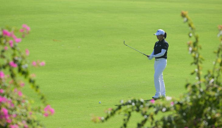 (260308) -- LINGSHUI, March 8, 2026 -- Yin Ruoning of China reacts during the fourth round of the Blue Bay LPGA, Golf Damen golf tournament in Lingshui, south China s Hainan Province, March 8, 2026. ) (SP)CHINA-HAINAN-LINGSHUI-GOLF-BLUE BAY LPGA (CN) YangxGuanyu 