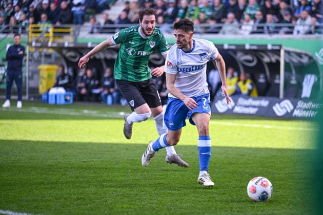 08.03.2026, Fussball, 2. Bundesliga, 25. Spieltag Saison 2025 2026, Preußen Münster - Hertha BSC, osip Brekalo (Hertha BSC) xRHR-FOTO TKx