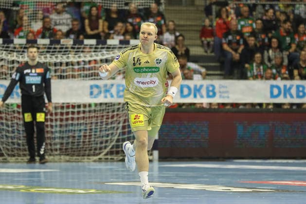 08.03.2026, xgox, Handball - Daikin HBL SC Magdeburg - TSV Hannover-Burgdorf emspor, v.l. Justus Fischer (Hannover, 54) Jubel, Torjubel, jubelt ueber das Tor, celebrate the goal, celebration Magdeburg