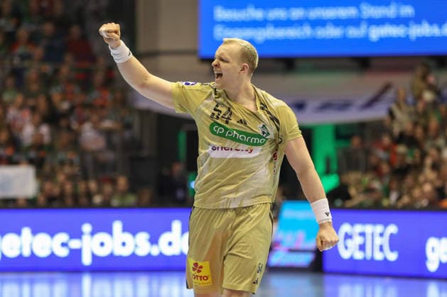 08.03.2026, xgox, Handball - Daikin HBL SC Magdeburg - TSV Hannover-Burgdorf emspor, v.l. Justus Fischer (Hannover, 54) Jubel, Torjubel, jubelt ueber das Tor, celebrate the goal, celebration Magdeburg