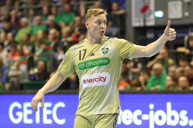 08.03.2026, xgox, Handball - Daikin HBL SC Magdeburg - TSV Hannover-Burgdorf emspor, v.l. August Baskar Pedersen (Hannover, 17) Jubel, Torjubel, jubelt ueber das Tor, celebrate the goal, celebration Magdeburg