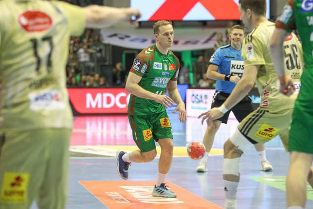 08.03.2026, xgox, Handball - Daikin HBL SC Magdeburg - TSV Hannover-Burgdorf emspor, v.l. Omar Ingi Magnusson (Magdeburg, 14) am Ball, plays the ball Magdeburg