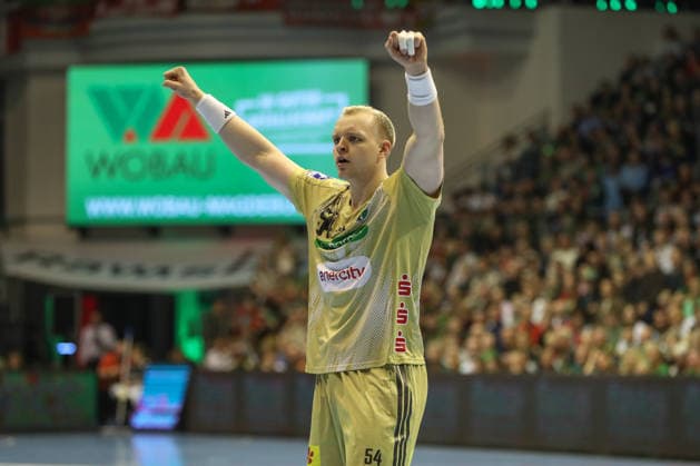 08.03.2026, xgox, Handball - Daikin HBL SC Magdeburg - TSV Hannover-Burgdorf emspor, v.l. Justus Fischer (Hannover, 54) Jubel, Torjubel, jubelt ueber das Tor, celebrate the goal, celebration Magdeburg