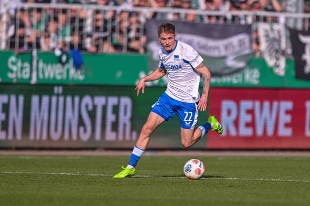 08.03.2026, Fussball, 2. Bundesliga, 25. Spieltag Saison 2025 2026, Preußen Münster - Hertha BSC, Marten Winkler (Hertha BSC) bei seinem Lauf zum 1:2, xRHR-FOTO TKx