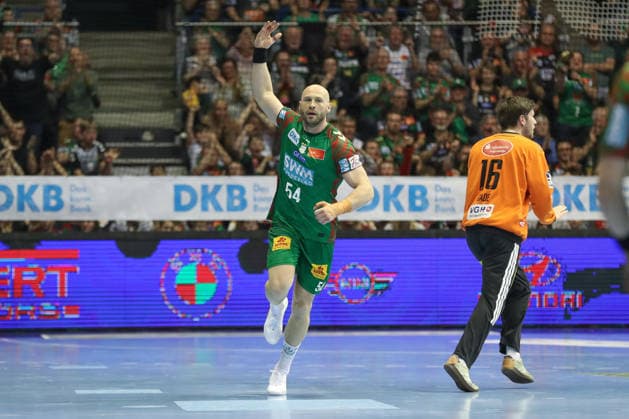 08.03.2026, xgox, Handball - Daikin HBL SC Magdeburg - TSV Hannover-Burgdorf emspor, v.l. Oscar Bergendahl (Magdeburg, 54) Jubel, Torjubel, jubelt ueber das Tor, celebrate the goal, celebration Magdeburg
