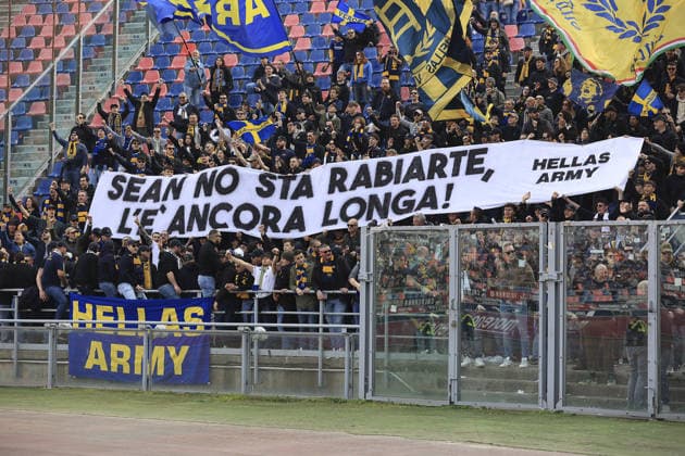 Hellas Verona fans expose banner against Sean Sogliano Director of Hellas Verona FC during Bologna FC vs Hellas Verona, 28Â° Serie A Enilive 2025-26 game at Renato Dall Ara stadium in Bologna (BO), Italy, on March 08, 2026.  Copyright: xDavidexCasentini IPAxSportx xipa-agency.netx xx IPA_72574673 IPA_Agency_IPA72574673
