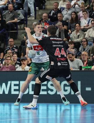 08.03.2026 - Handball - 1. Bundesliga DAIKIN HBL - Saison 2025 2026 - 24. Spieltag: HC Erlangen Metropolregion Nürnberg HCE - GWD Minden - DaMa - xdaxmax - Karolis Antanavicius (8, GWD Minden ) Christoph Steinert ( 44, HC Erlangen HCE )