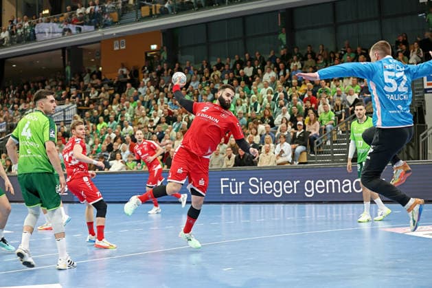 08.03.2026, xovx, Handball Daikin Handball Bundesliga, HSG Wetzlar - MT Melsungen v.l. Filip Vistorop (HSG Wetzlar), Timo Kastening (MT Melsungen), Ruben Marchan (MT Melsungen), Stefan Cavor (HSG Wetzlar), Andreas Palicka (HSG Wetzlar) Wetzlar Buderus-Arena Hessen Deutschland (DE)