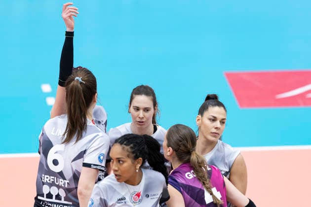 1. Volleyball Bundesliga Frauen: Schwarz-Weiss Erfurt vs. Dresdner SC; Erfurt; 08.03.2026 Schwarz-Weiss Erfurt 1. Volleyball Bundesliga Frauen: Schwarz-Weiss Erfurt vs. Dresdner SC; Riethsporthalle Erfurt; 08.03.2026 Copyright: xBEAUTIFULxSPORTS Duehringx