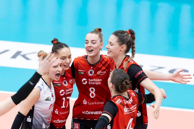 1. Volleyball Bundesliga Frauen: Schwarz-Weiss Erfurt vs. Dresdner SC; Erfurt; 08.03.2026 Dresdner SC 1. Volleyball Bundesliga Frauen: Schwarz-Weiss Erfurt vs. Dresdner SC; Riethsporthalle Erfurt; 08.03.2026 Copyright: xBEAUTIFULxSPORTS Duehringx