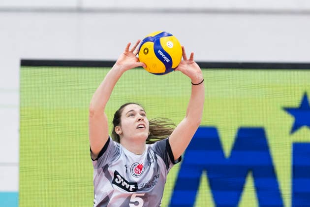 1. Volleyball Bundesliga Frauen: Schwarz-Weiss Erfurt vs. Dresdner SC; Erfurt; 08.03.2026 Emilie Respaut ( 5; Schwarz-Weiss Erfurt) 1. Volleyball Bundesliga Frauen: Schwarz-Weiss Erfurt vs. Dresdner SC; Riethsporthalle Erfurt; 08.03.2026 Copyright: xBEAUTIFULxSPORTS Duehringx