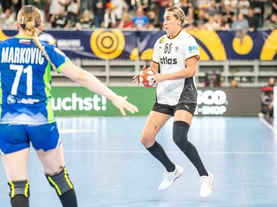 Dana Bleckmann (Deutschland, 66) am Ball, Deutschland vs. Slowenien, Handball, EM-Qualifikation, Frauen, Spielzeit 2025 2026, 08.03.2026, Deutschland vs. Slowenien, Handball, EM-Qualifikation, Frauen, Spielzeit 2025 2026, 08.03.2026 Heidelberg Copyright: xEibner-Pressefoto MichaelxSchmidx EP_MST