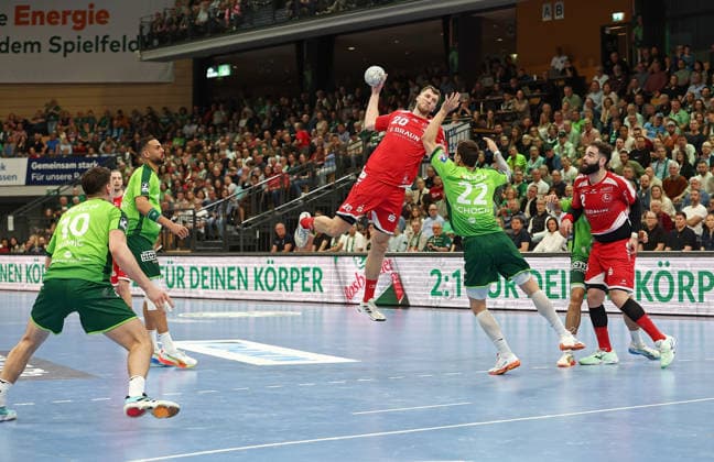 08.03.2026, xovx, Handball Daikin Handball Bundesliga, HSG Wetzlar - MT Melsungen v.l. Josip Simic (HSG Wetzlar), Philipp Ahouansou (HSG Wetzlar), Uladzislau Kulesh (MT Melsungen), Jona Schoch (HSG Wetzlar), Ahmet Nafea (HSG Wetzlar), Ruben Marchan (MT Melsungen) Wetzlar Buderus-Arena Hessen Deutschland (DE)