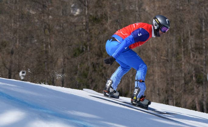 (260308) -- CORTINA D AMPEZZO, March 8, 2026 -- Jacopo Luchini of Italy competes during the para snowboard men s cross UL event at the Milan-Cortina 2026 Paralympic Winter games, Winterspiele,Spiele, Summer games in Cortina D ampezzo, Italy, March 8, 2026. ) (SP)ITALY-CORTINA D AMPEZZO-PARALYMPIC WINTER GAMES-PARA SNOWBOARD-MEN S CROSS-UL WangxKaiyan 