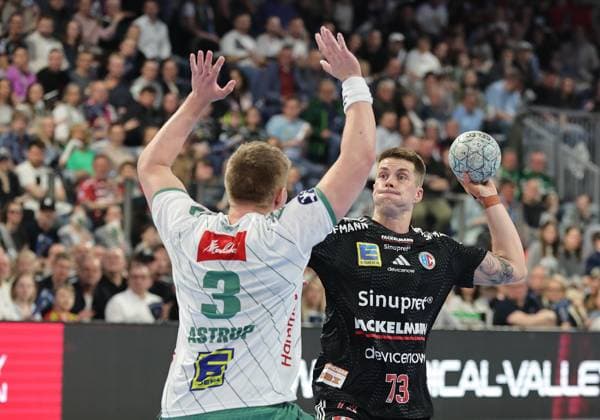 08.03.2026 - Handball - 1. Bundesliga DAIKIN HBL - Saison 2025 2026 - 24. Spieltag: HC Erlangen Metropolregion Nürnberg HCE - GWD Minden - DaMa - xdaxmax - Daniel Astrup Pedersen (3, GWD Minden ) Viggo Kristjansson (73, HC Erlangen HCE )