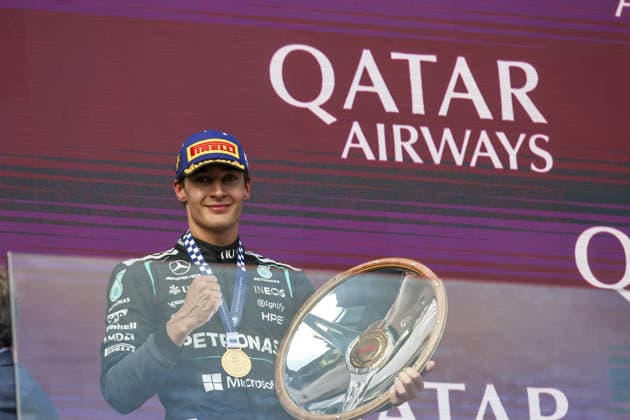 MELBOURNE, AUSTRALIA - MARCH 8: George Russell of Great Britain and Mercedes-AMG PETRONAS F1 Team celebrates after winning race of the F1 Grand Prix of Australia at Albert Park Circuit on March 8, 2026 in Melbourne, Australia.(Photo by Paddocker)  Copyright: xQianxJun Paddocker-SPPx Sportspressphoto_SPR105633