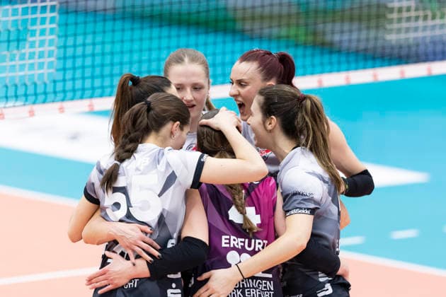 1. Volleyball Bundesliga Frauen: Schwarz-Weiss Erfurt vs. Dresdner SC; Erfurt; 08.03.2026 Schwarz-Weiss Erfurt 1. Volleyball Bundesliga Frauen: Schwarz-Weiss Erfurt vs. Dresdner SC; Riethsporthalle Erfurt; 08.03.2026 Copyright: xBEAUTIFULxSPORTS Duehringx