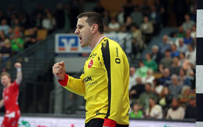 08.03.2026, xovx, Handball Daikin Handball Bundesliga, HSG Wetzlar - MT Melsungen Jubel bei Nebojsa Simic (MT Melsungen) Wetzlar Buderus-Arena Hessen Deutschland (DE)