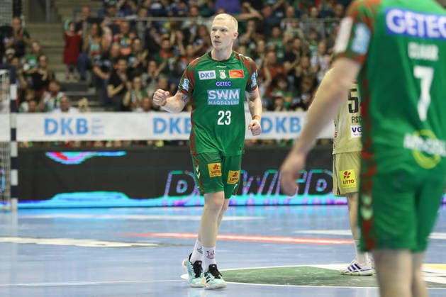 08.03.2026, xgox, Handball - Daikin HBL SC Magdeburg - TSV Hannover-Burgdorf emspor, v.l. Magnus Saugstrup (Magdeburg, 23) Jubel, Torjubel, jubelt ueber das Tor, celebrate the goal, celebration Magdeburg