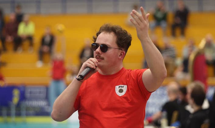 Ludwigsburg , 1. Bundesliga Volleyball Barock Volleys MTV Ludwigsburg vs. SWD powervolleys Düren , Hallensprecher Flemming Nawe Lemmi Demmii