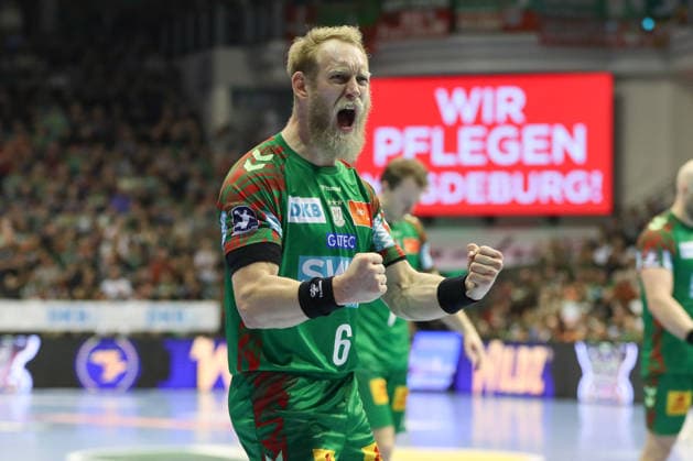 08.03.2026, xgox, Handball - Daikin HBL SC Magdeburg - TSV Hannover-Burgdorf emspor, v.l. Matthias Musche (Magdeburg, 6) Jubel, Torjubel, jubelt ueber das Tor, celebrate the goal, celebration Magdeburg