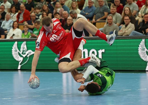 08.03.2026, xovx, Handball Daikin Handball Bundesliga, HSG Wetzlar - MT Melsungen v.l. Uladzislau Kulesh (MT Melsungen), Ahmet Nafea (HSG Wetzlar) Wetzlar Buderus-Arena Hessen Deutschland (DE)