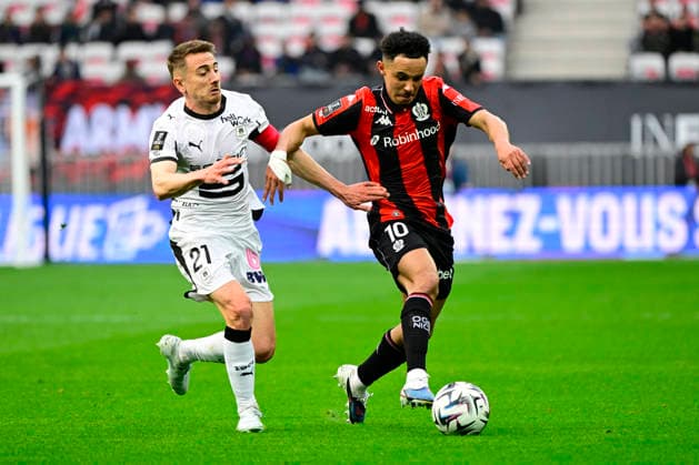 FOOTBALL : OGC Nice VS Stade Rennais FC - Ligue 1 McDonald s - 08 03 2026 Valentin Rongier (SRFC) Sofiane Diop (OGCN) - Ligue 1 McDonald s match between OGC Nice and Stade Rennais Football Club on Mars 8, 2026 at the Allianz Riviera Stadium in Nice. NiceFrance  Copyright: xWilliamxCannarellax