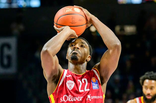 GER, Berlin, basketball, Alba Berlin vs Fitness First Wuerzburg Baskets, at the Max-Schmeling-Halle , BBL, pictured from left: Johnathan Stove (Wuerzburg 22), March 8, 2026 Copyright: HMBxMedia UwexKoch
