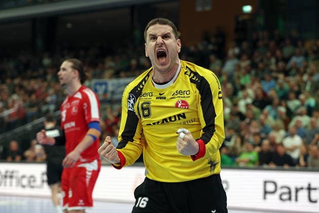 08.03.2026, xovx, Handball Daikin Handball Bundesliga, HSG Wetzlar - MT Melsungen Jubel bei Nebojsa Simic (MT Melsungen) Wetzlar Buderus-Arena Hessen Deutschland (DE)
