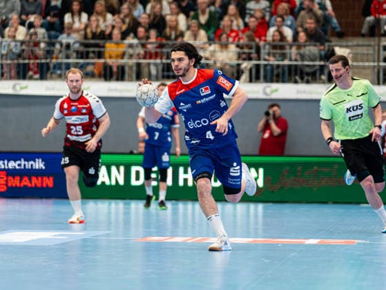 Tim Ruggiero Matthes (HBW Balingen-Weilstetten, 04) im Dribbling HSG Nordhorn-Lingen vs. HBW Balingen-Weilstetten , Handball, 2. Bundesliga, 23. Spieltag, Saison 2025 2026, 08.03.2026 HSG Nordhorn-Lingen vs. HBW Balingen-Weilstetten , Handball, 2. Bundesliga, 23. Spieltag, Saison 2025 2026, 08.03.2026 Nordhorn Copyright: xEibner-Pressefoto DamianxKruczynx EP_DKI