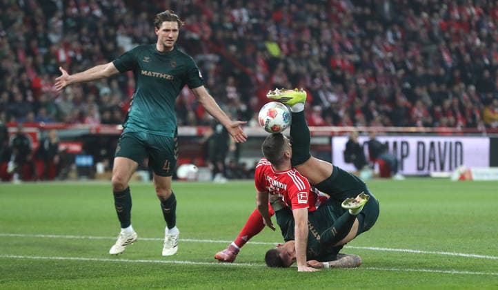 Niklas Stark, Rani Khedira im Zweikampf mit Marco Friedl Aktion Spielszene Fußball Fussball Bundesliga Herren DFL 25. Spieltag Saison 2025 2026 08.03.2026 1.FC Union Berlin FCU vs. SV Werder Bremen DFL regulations prohibit any use of photographs as image sequences and or quasi-video. *** Niklas Stark, Rani Khedira in a duel with Marco Friedl Action Match scene Sport Football Soccer Bundesliga Men DFL 25 Matchday Season 2025 2026 08 03 2026 1 FC Union Berlin FCU vs SV Werder Bremen DFL regulations prohibit any use of photographs as image sequences and or quasi video