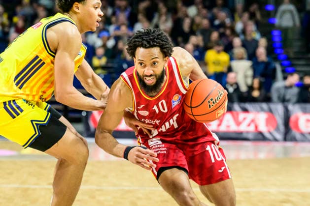 GER, Berlin, basketball, Alba Berlin vs Fitness First Wuerzburg Baskets, at the Max-Schmeling-Halle , BBL, pictured from left: Davion Mintz (Wuerzburg 10), March 8, 2026 Copyright: HMBxMedia UwexKoch