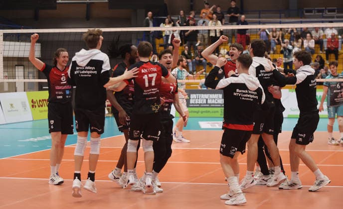 Ludwigsburg , 1. Bundesliga Volleyball Barock Volleys MTV Ludwigsburg vs. SWD powervolleys Düren , Jubel Ludwigsburg