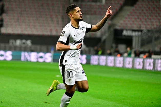 FOOTBALL : OGC Nice VS Stade Rennais FC - Ligue 1 McDonald s - 08 03 2026 Joy SRFC - But Ludovic Blas (SRFC) - Ligue 1 McDonald s match between OGC Nice and Stade Rennais Football Club on Mars 8, 2026 at the Allianz Riviera Stadium in Nice. NiceFrance  Copyright: xWilliamxCannarellax