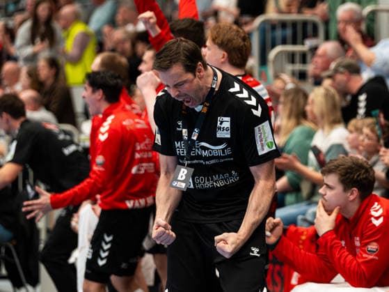 Mark Bult (HSG Nordhorn Lingen, Trainer) jubelt HSG Nordhorn-Lingen vs. HBW Balingen-Weilstetten , Handball, 2. Bundesliga, 23. Spieltag, Saison 2025 2026, 08.03.2026 HSG Nordhorn-Lingen vs. HBW Balingen-Weilstetten , Handball, 2. Bundesliga, 23. Spieltag, Saison 2025 2026, 08.03.2026 Nordhorn Copyright: xEibner-Pressefoto DamianxKruczynx EP_DKI