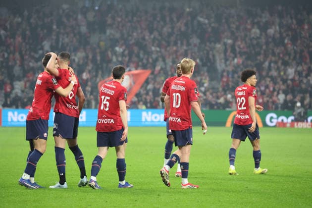 FOOTBALL : LOSC Lille vs FC Lorient - Ligue 1 J25 - 08 03 2026 Joie de Matias FERNANDEZ-PARDO (LOSC Lille) et des joueurs du LOSC apres le but lors du match LOSC Lille vs FC Lorient, Ligue 1 J25, Decathlon Arena stade Pierre Mauroy, le 8 mars 2026 - photo Laurent Sanson PsnewZ  Copyright: xLaurentxSANSONx xPsnewZx