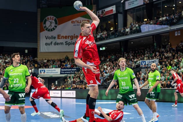 08.03.2026, xovx, Handball Daikin Handball Bundesliga, HSG Wetzlar - MT Melsungen v.l. Jona Schoch (HSG Wetzlar), Dainis Kristopans (MT Melsungen), Olle Forsell Schefvert (MT Melsungen), Georg Löwen (HSG Wetzlar), Cyrill Akakpo (HSG Wetzlar) Wetzlar Buderus-Arena Hessen Deutschland (DE)