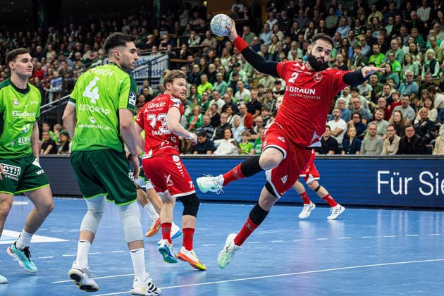 08.03.2026, xovx, Handball Daikin Handball Bundesliga, HSG Wetzlar - MT Melsungen v.l. Josip Simic (HSG Wetzlar), Filip Vistorop (HSG Wetzlar), Timo Kastening (MT Melsungen), Ruben Marchan (MT Melsungen) Wetzlar Buderus-Arena Hessen Deutschland (DE)
