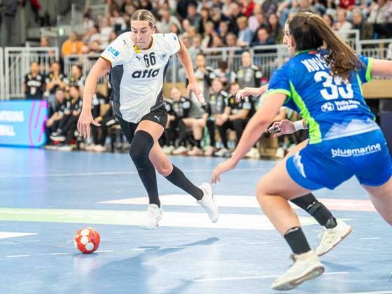 Dana Bleckmann (Deutschland, 66) mit Tempo am Ball, Deutschland vs. Slowenien, Handball, EM-Qualifikation, Frauen, Spielzeit 2025 2026, 08.03.2026, Deutschland vs. Slowenien, Handball, EM-Qualifikation, Frauen, Spielzeit 2025 2026, 08.03.2026 Heidelberg Copyright: xEibner-Pressefoto MichaelxSchmidx EP_MST
