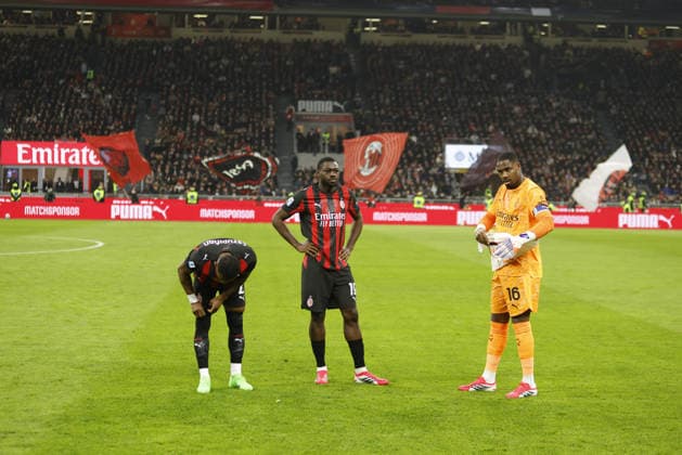 Pervis Estupinan of AC Milan, Youssouf Fofana of AC Milan and Mike Maignan of AC Milan during the Italian Serie A, season 2025-2026, football match between AC Milan and FC Inter Milano on 08 March 2026 at Giuseppe Meazza Stadium, San Siro, Milan, Italy. Photo, Nderim Kaceli  Copyright: xNderimxKaceli IPAxSportx xipa-agency.netx xx IPA_72588315 IPA_Agency_IPA72588315