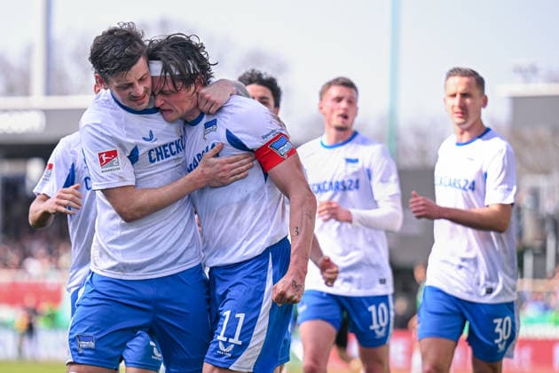 08.03.2026, Fussball, 2. Bundesliga, 25. Spieltag Saison 2025 2026, Preußen Münster - Hertha BSC, Fabian Reese (Hertha BSC) freut sich über das Tor zum 0:1, xRHR-FOTO TKx *** 08 03 2026, Soccer, 2 Bundesliga, 25 Matchday Season 2025 2026, Preußen Münster Hertha BSC, Fabian Reese Hertha BSC is happy about the goal to 0 1, xRHR PHOTO TKx Copyright: RHR-FOTOx RHR-FOTO TK