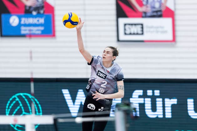 1. Volleyball Bundesliga Frauen: Schwarz-Weiss Erfurt vs. Dresdner SC; Erfurt; 08.03.2026 Elizabeth Sandbothe ( 2; Schwarz-Weiss Erfurt) 1. Volleyball Bundesliga Frauen: Schwarz-Weiss Erfurt vs. Dresdner SC; Riethsporthalle Erfurt; 08.03.2026 Copyright: xBEAUTIFULxSPORTS Duehringx
