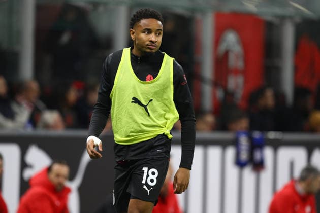 March 8, 2026, Milan, Lombary, Italy: CHRISTOPHER NKUNKU 18 of AC Milan warms up on Matchday 28 of 38 of the Serie A 2025 26 between AC MILAN and INTER FC at the San Siro Stadium in Milan, Italy. Soccer 2026: Milan:Inter  - ZUMAc179 20260308_zep_c179_063 Copyright: xMickaelxChavetx